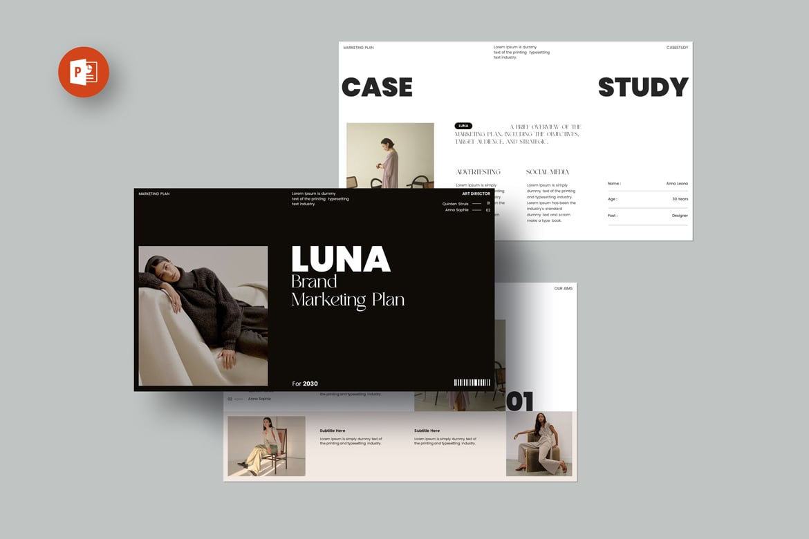 Template PowerPoint Rencana Pemasaran Luna yang Menarik dan Profesional