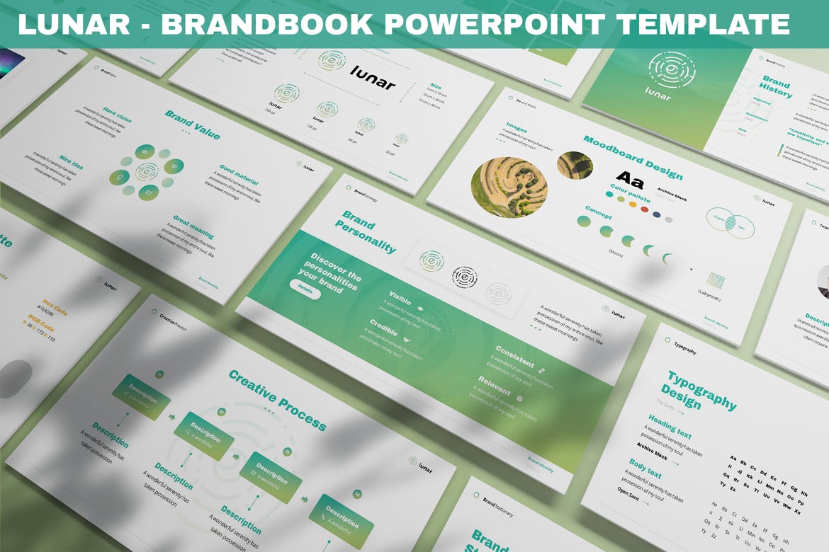 Template Powerpoint Brandbook Lunar yang Modern dan Menarik
