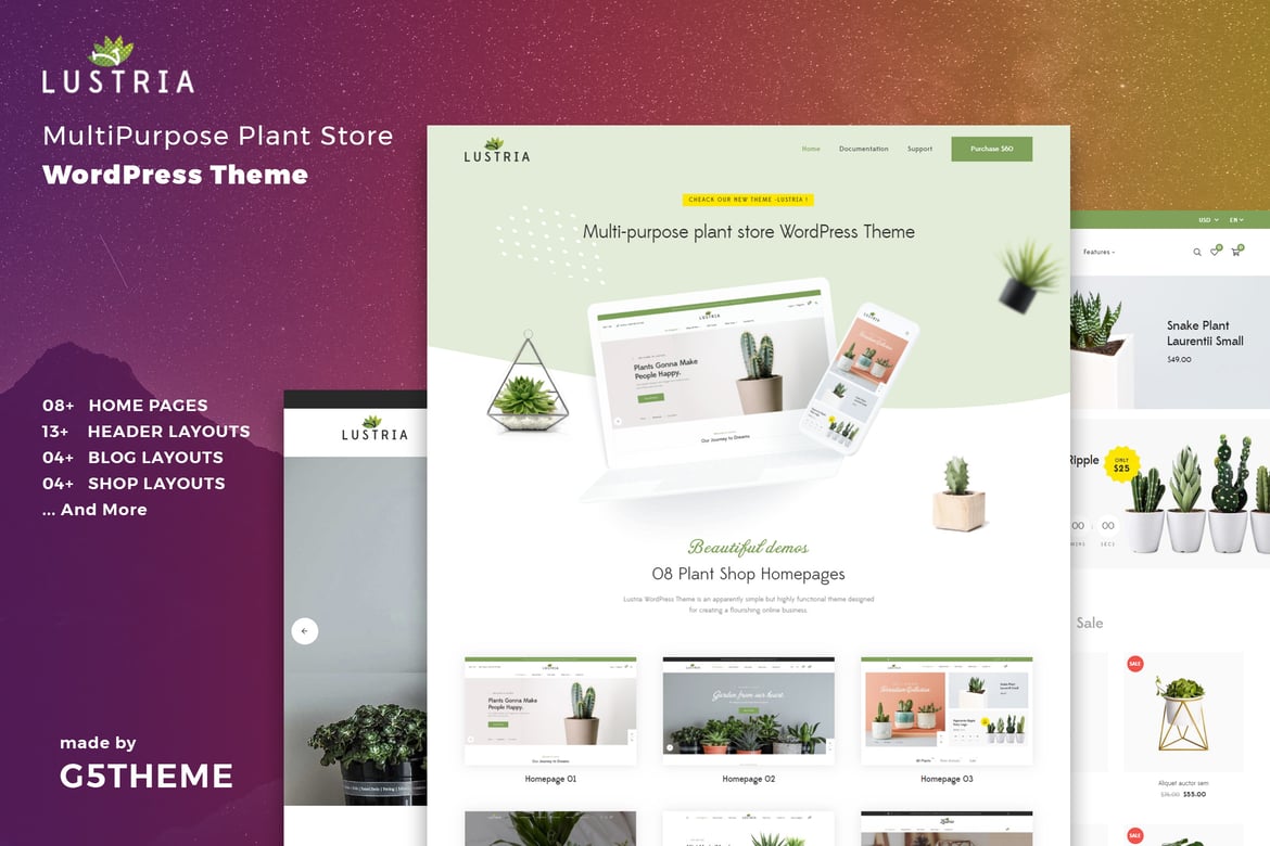 Lustria - Tema WordPress Serbaguna untuk Toko Tanaman dan Kebun