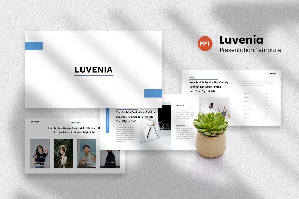 Template PowerPoint Luvenia untuk Pengembang Aplikasi yang Modern dan Elegan