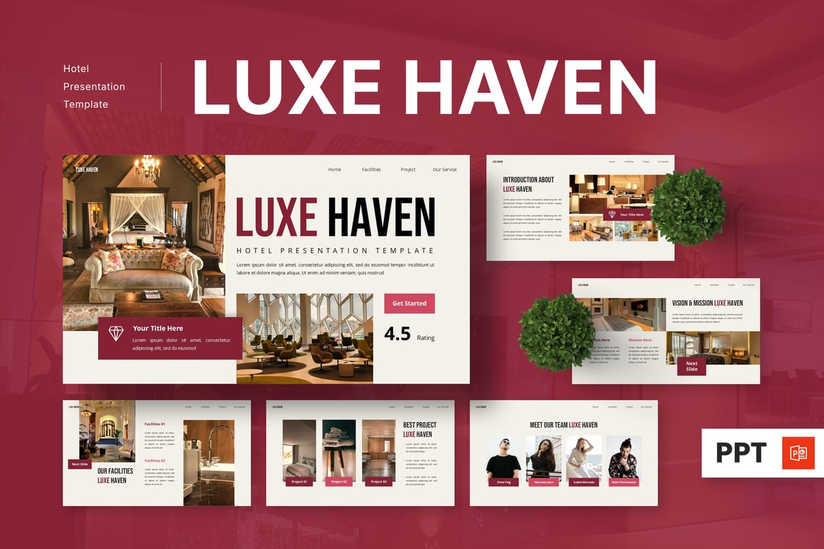 Template Powerpoint Hotel Mewah - Luxe Haven