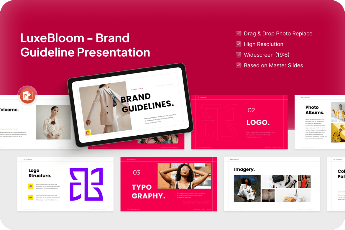 Template Presentasi PowerPoint Panduan Merek LuxeBloom
