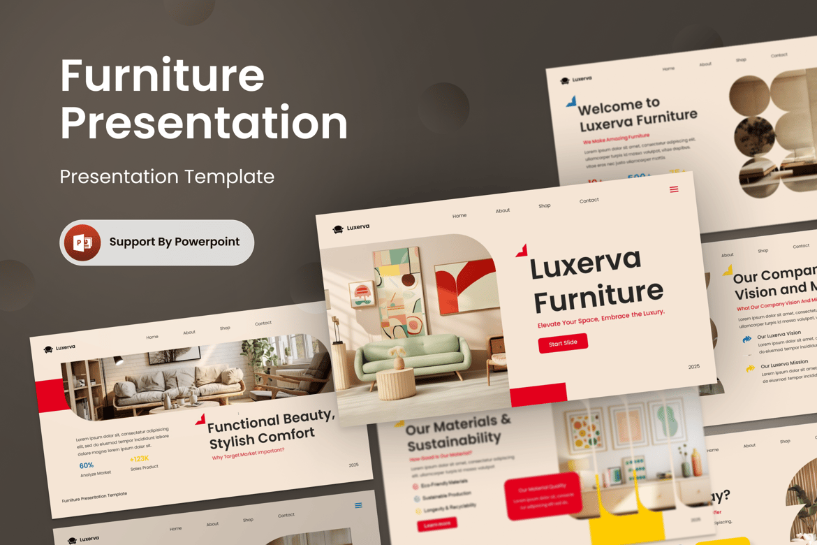 Template Presentasi PowerPoint Luxerva untuk Desain Furnitur