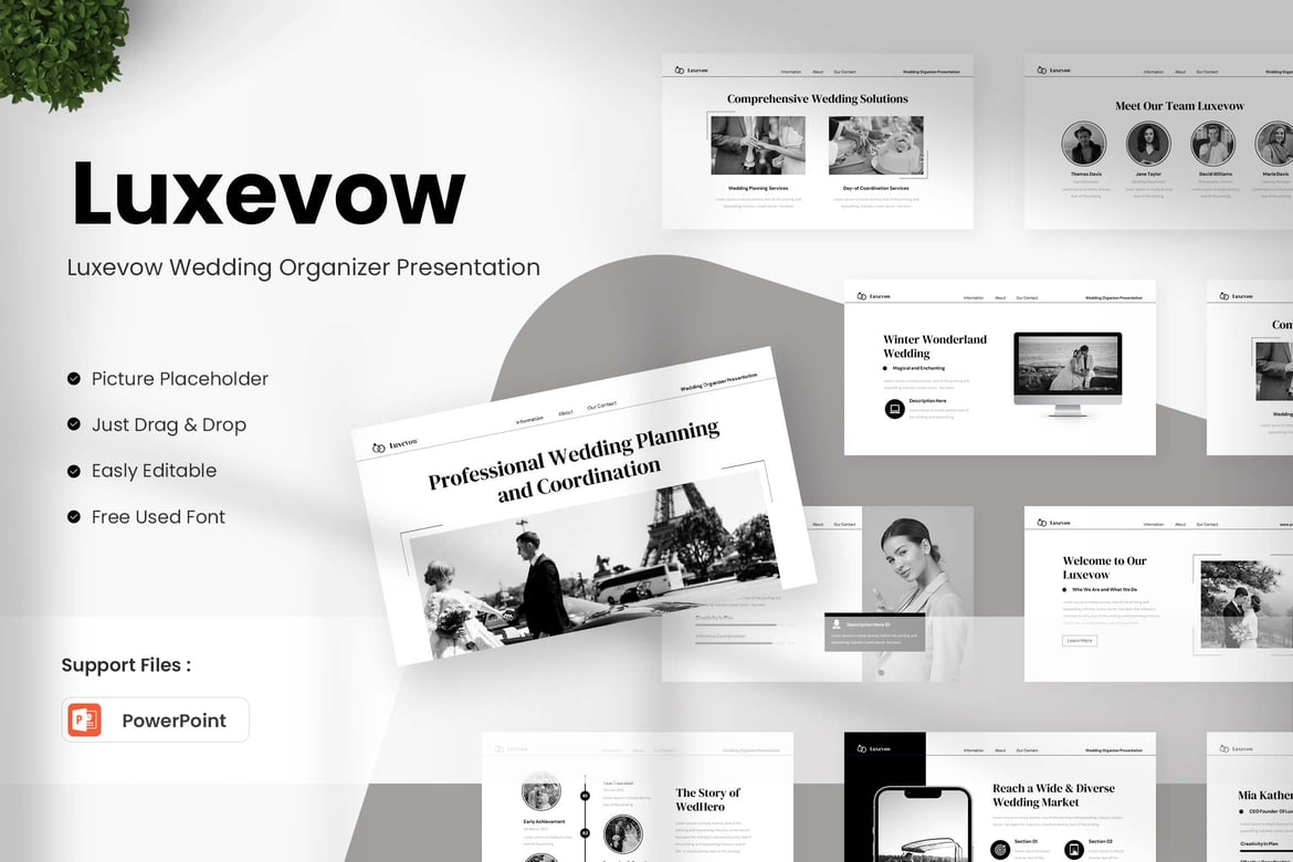 Template Presentasi PowerPoint Luxevow untuk Perencana Pernikahan