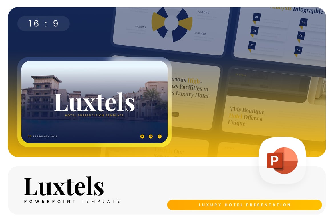 Template PowerPoint Hotel Luxtels yang Elegan dan Profesional