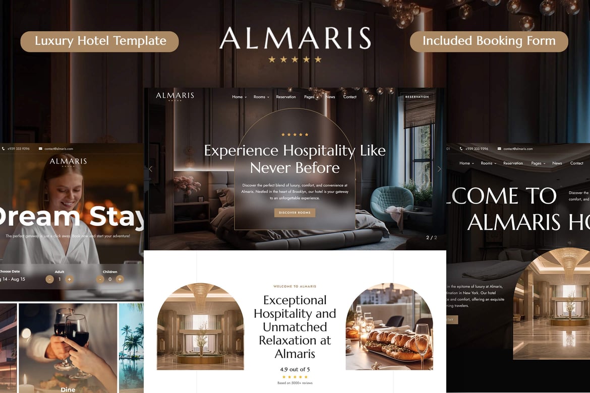 Template Website Booking Hotel Mewah - Almaris yang Elegan dan Fungsional