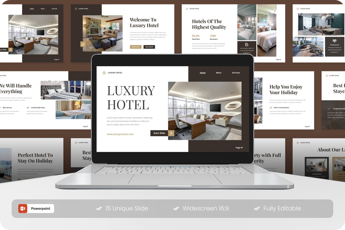 Template Presentasi PowerPoint Hotel Mewah yang Elegan
