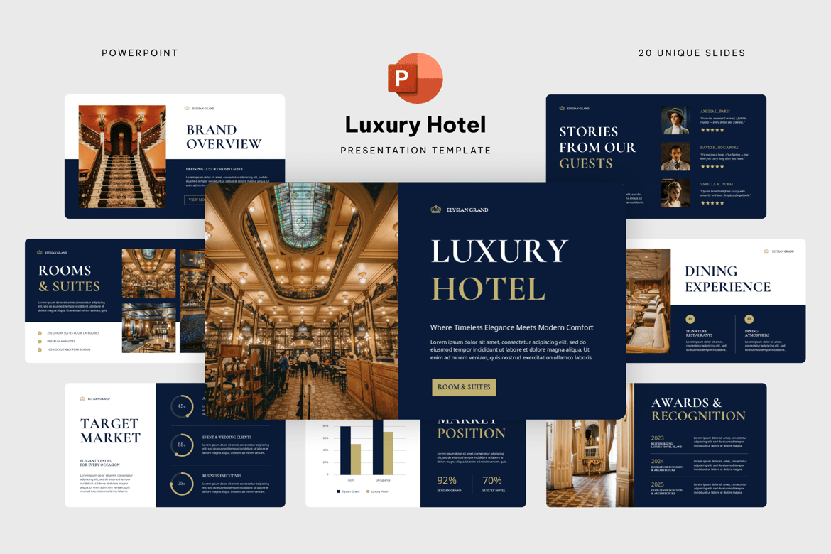 Template PowerPoint Hotel Mewah untuk Presentasi Berkualitas Tinggi
