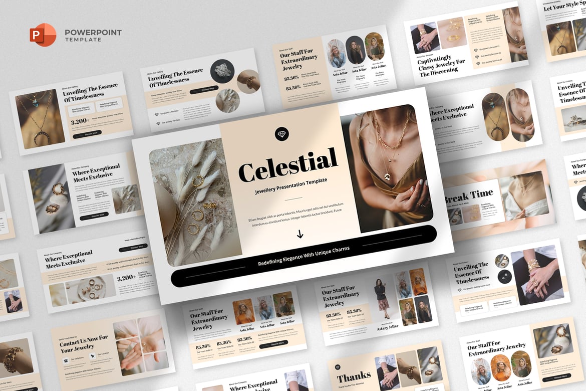 Template Powerpoint Perhiasan Mewah yang Elegan