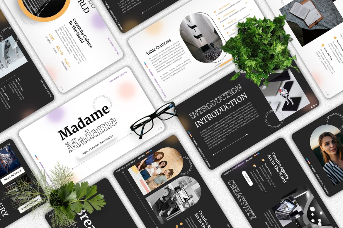 Template Presentasi Powerpoint Kreatif Madame untuk Agensi