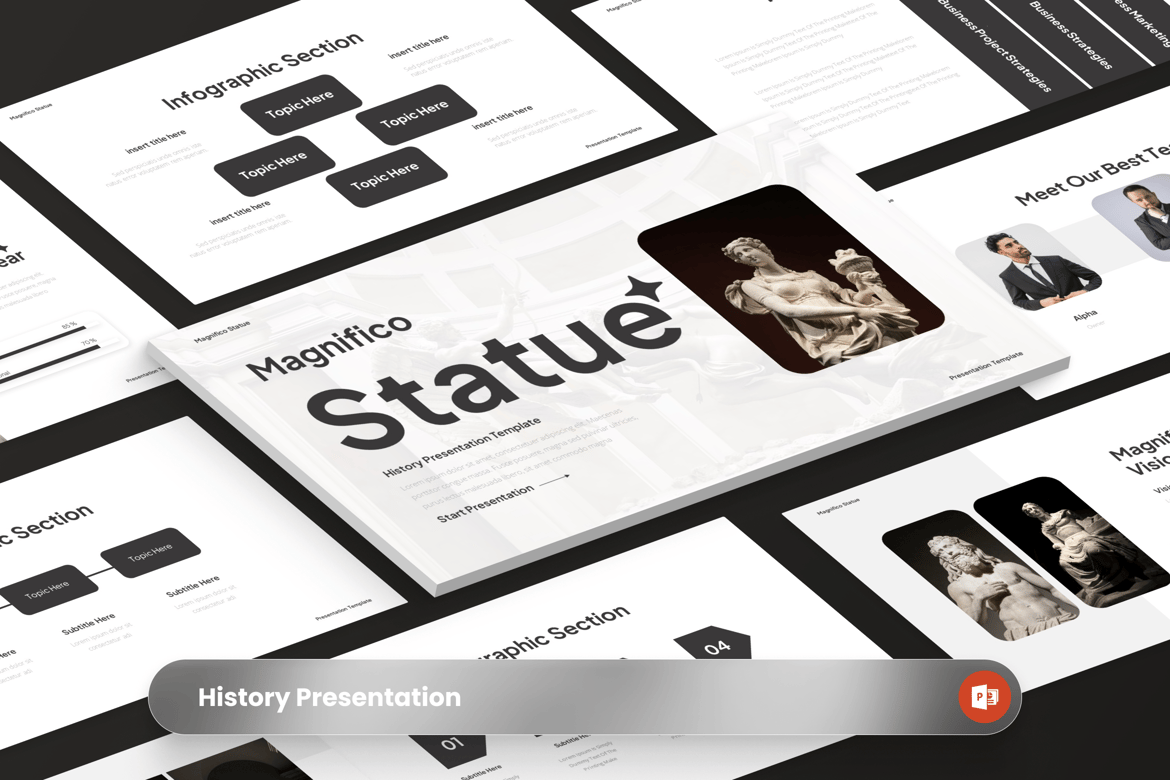 Template Presentasi PowerPoint Patung Magnifico - Sejarah yang Menginspirasi