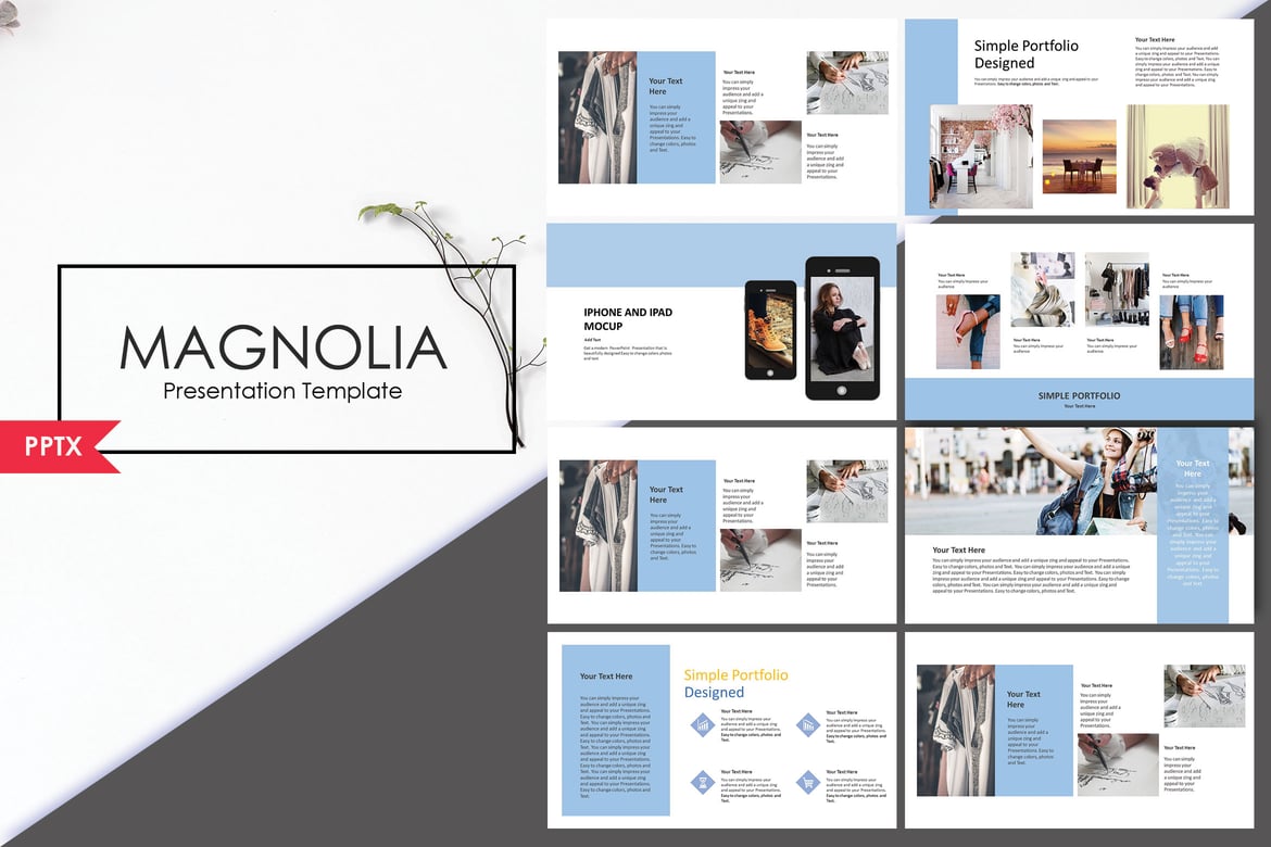Template Presentasi PowerPoint Magnolia yang Kreatif dan Minimalis