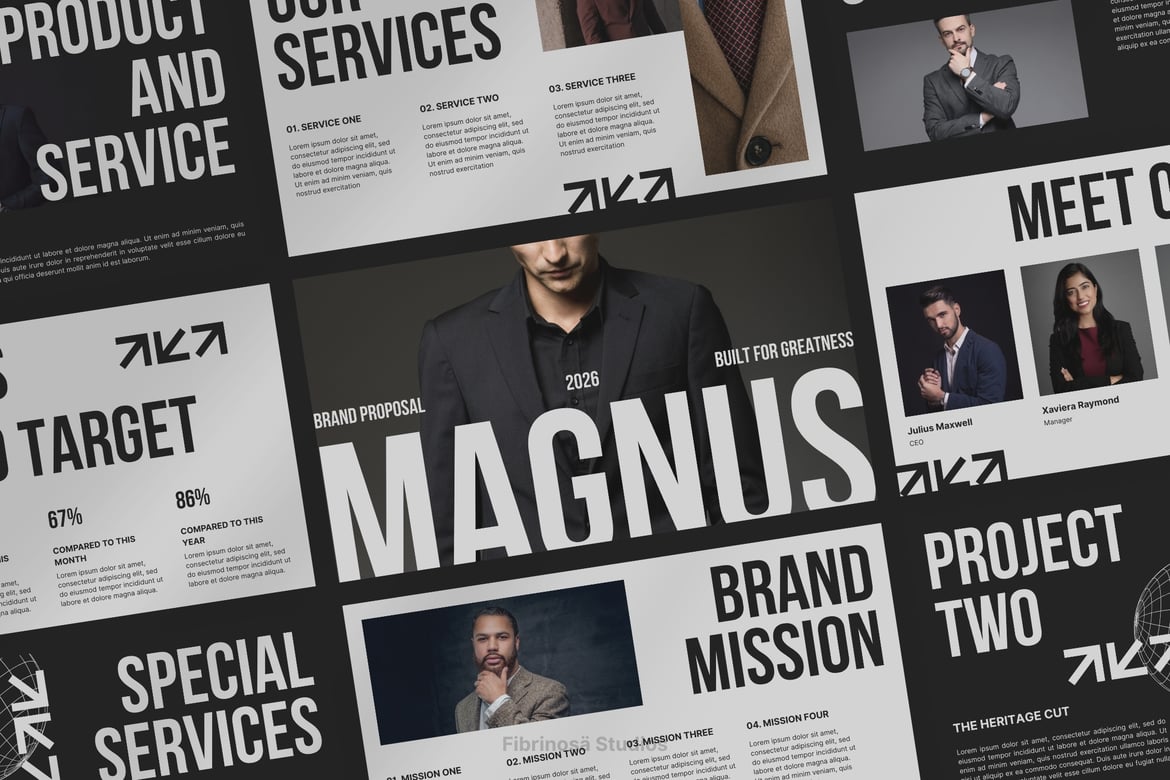 Template Presentasi PowerPoint Magnus untuk Proposal Merek yang Menarik