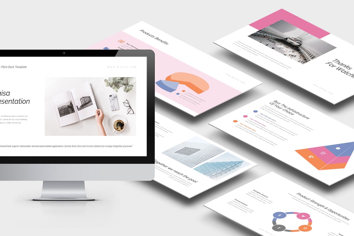 Template Presentasi Powerpoint Pitch Deck Orange Maisa yang Menarik