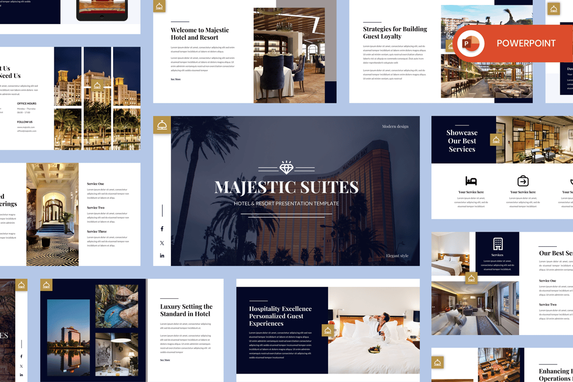 Template Presentasi PowerPoint Majestic untuk Hotel yang Mempesona