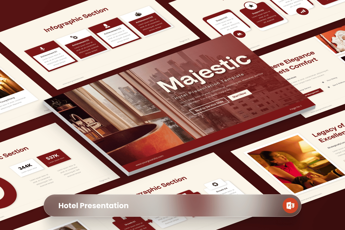 Template Presentasi PowerPoint Hotel Majestic yang Menawan