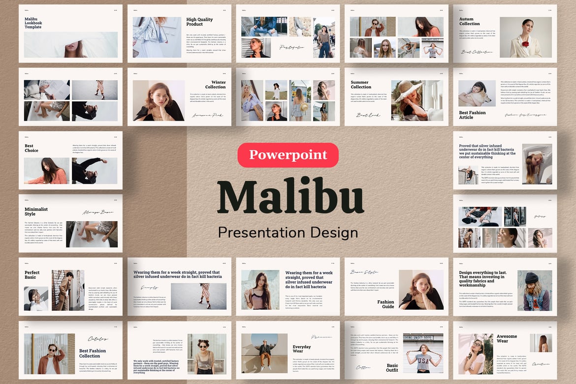 Template Presentasi Lookbook Malibu - Powerpoint Elegan dan Profesional