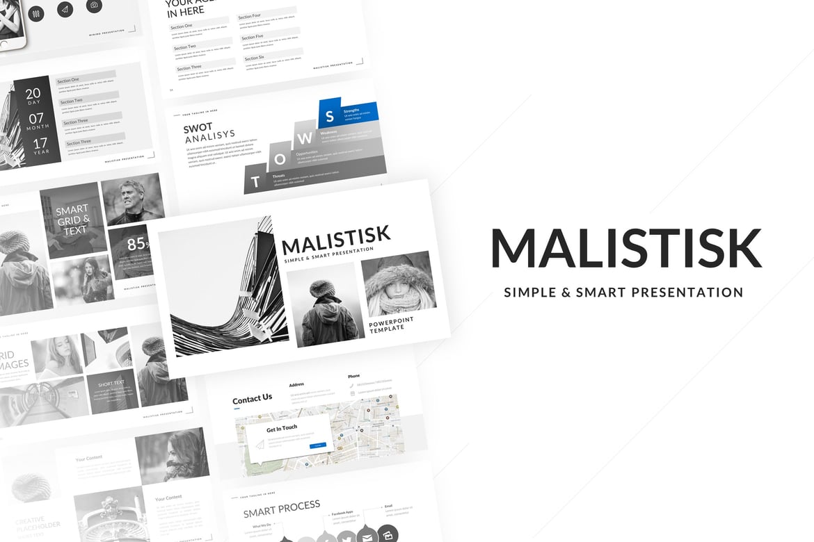Template Presentasi PowerPoint Malistisk yang Modern dan Multifungsi