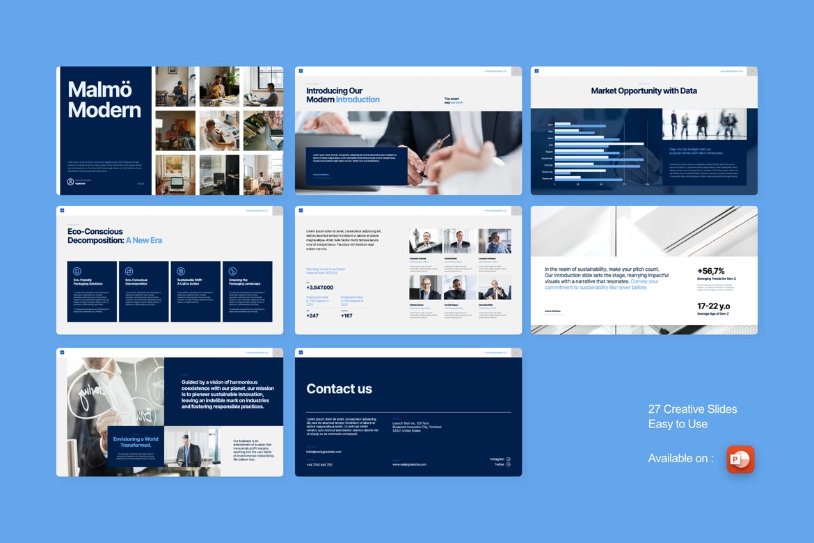 Template PowerPoint Bisnis Modern Malmö yang Menarik