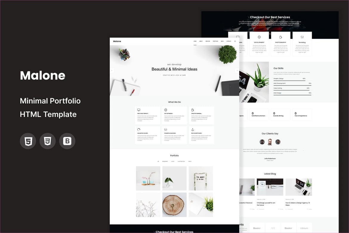 Malone - Template Website Portofolio Minimalis dan Modern