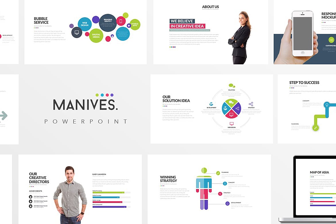 Template Presentasi PowerPoint Manives: Kreatif dan Minimalis