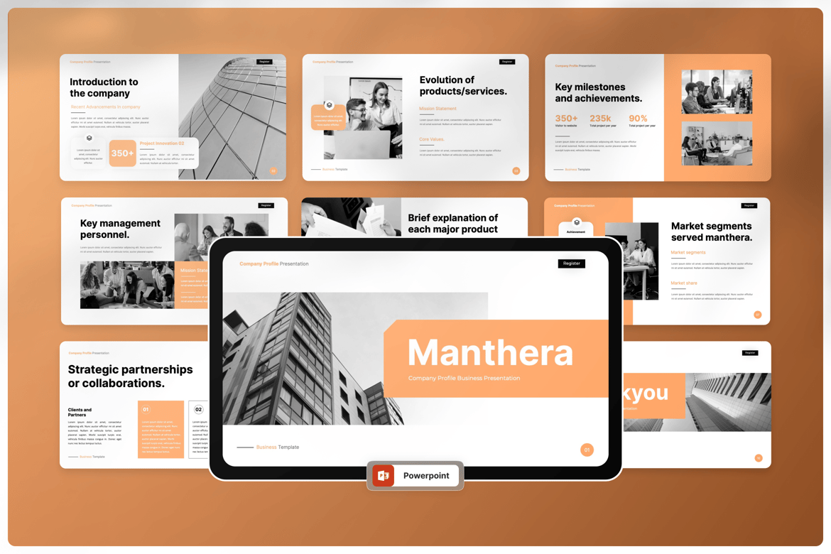 Template Presentasi PowerPoint Manthera - Profil Perusahaan yang Menarik
