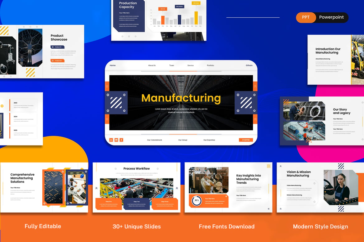 Template Presentasi PowerPoint untuk Manufaktur yang Menarik