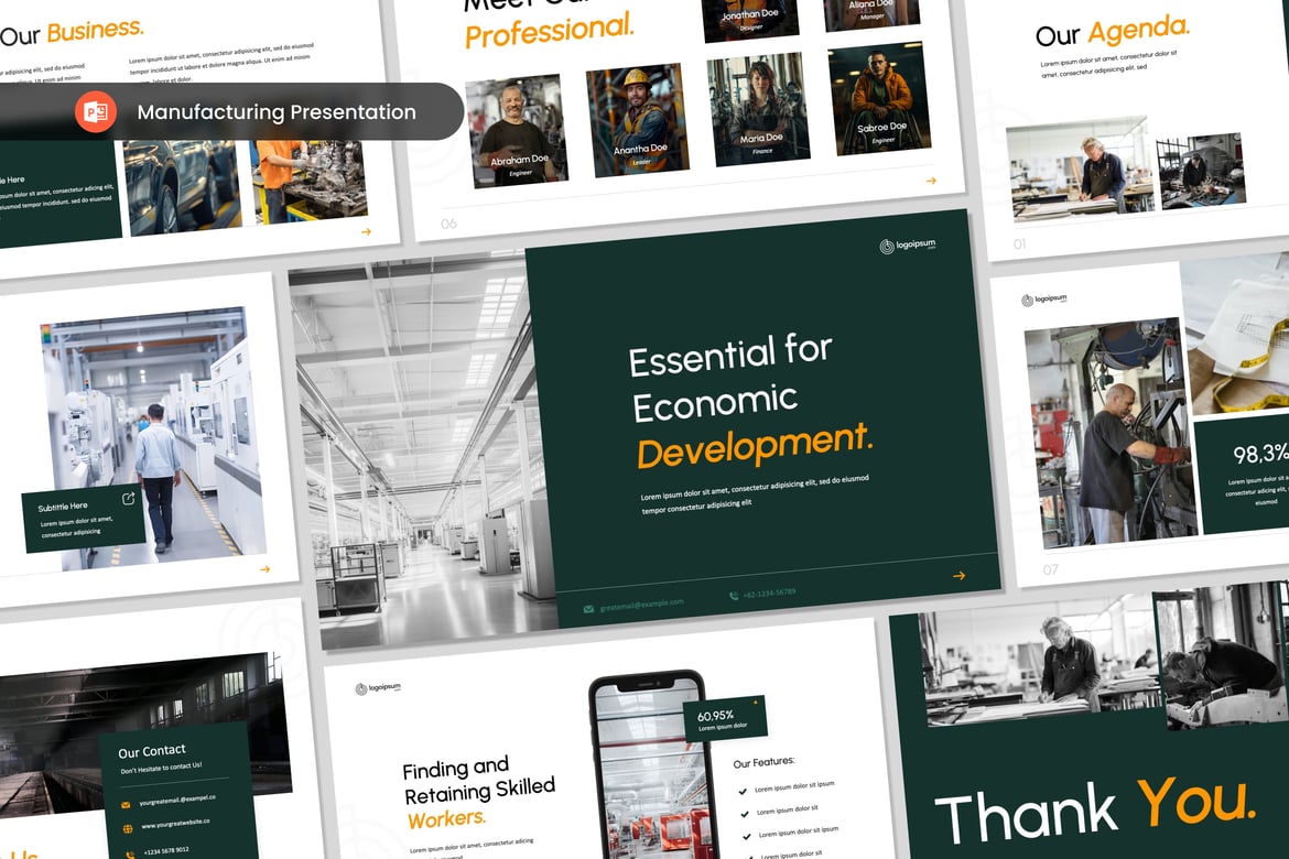 Template PowerPoint Presentasi untuk Industri Manufaktur yang Menarik