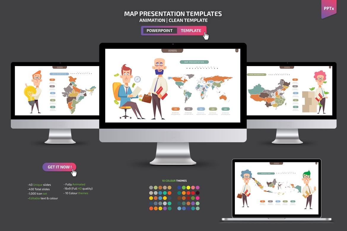 Template Presentasi PowerPoint Infografis Peta yang Menarik
