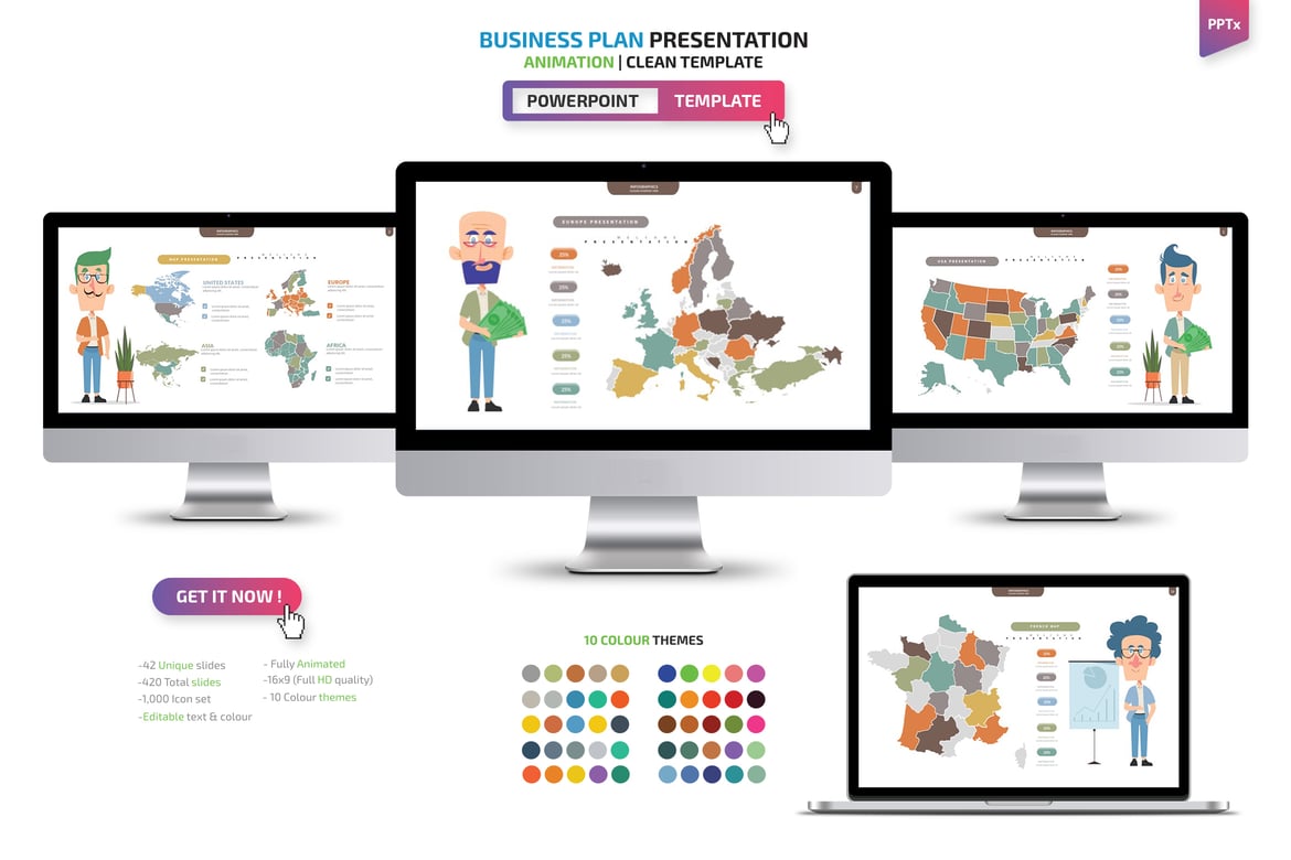 Template Presentasi PowerPoint Infografis Peta yang Menarik