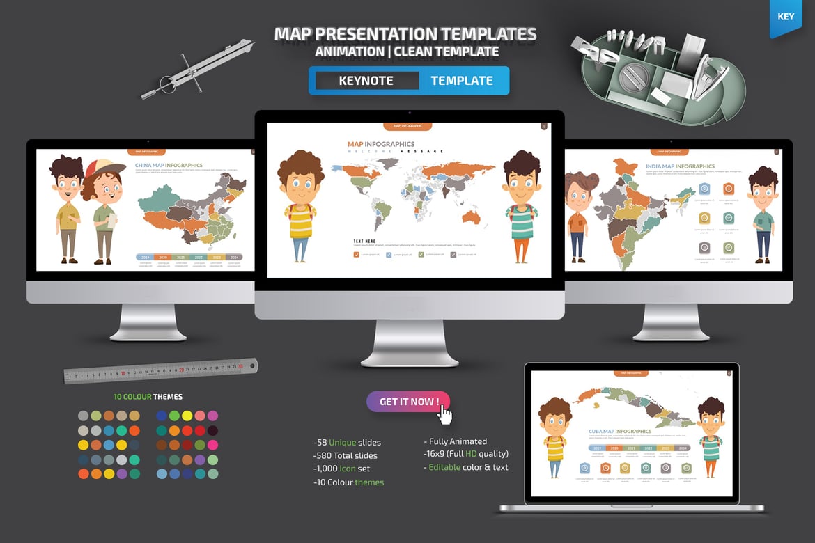 Template Presentasi Powerpoint Infografis Peta yang Menarik