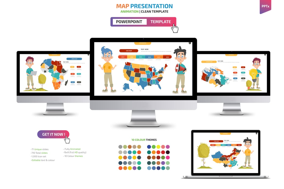 Template Presentasi PowerPoint Infografis Peta yang Menarik
