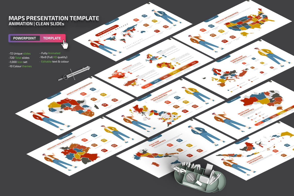Template PowerPoint Infografis Peta yang Menarik dan Profesional