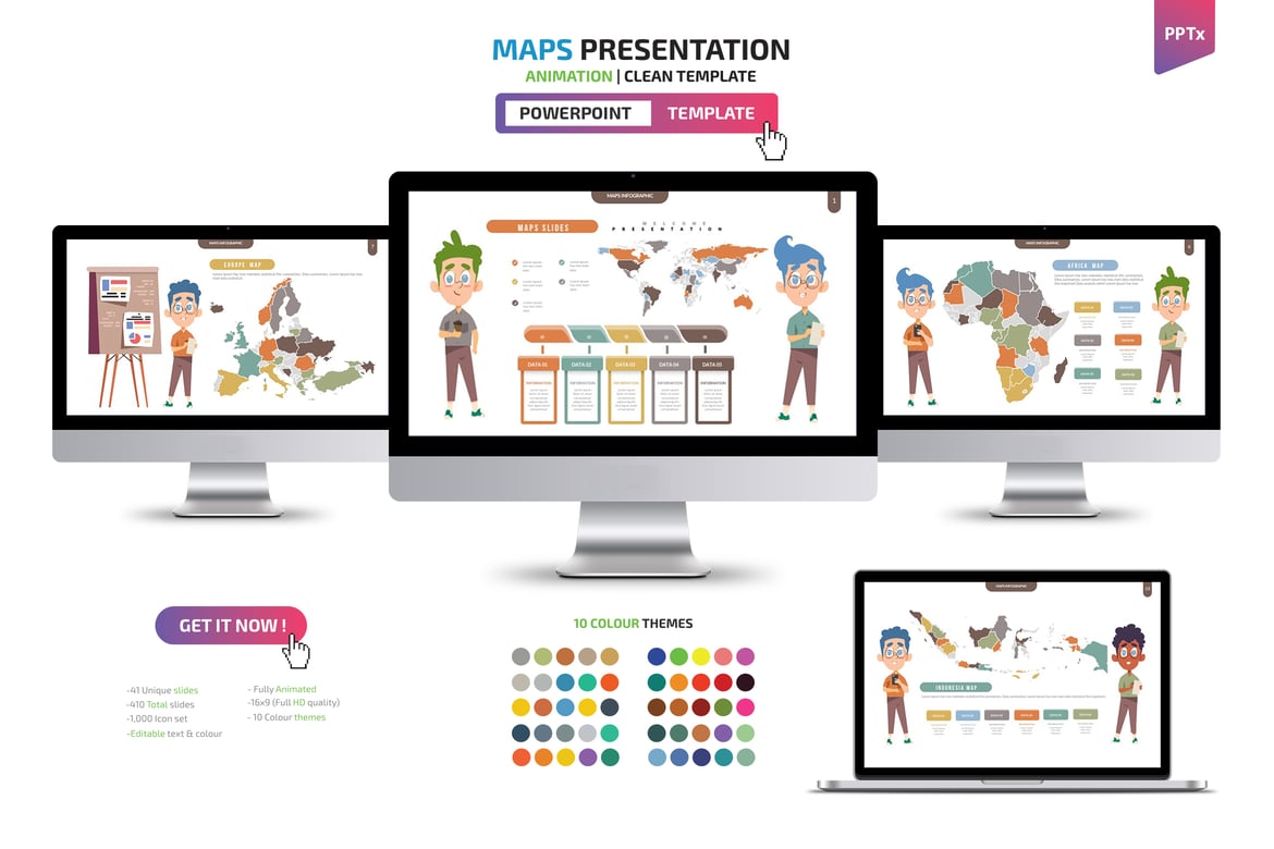 Template Presentasi PowerPoint Infografis Peta yang Menarik