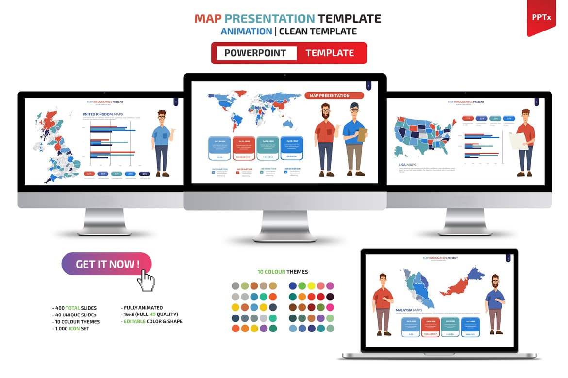 Template Powerpoint Infografis Peta yang Menarik