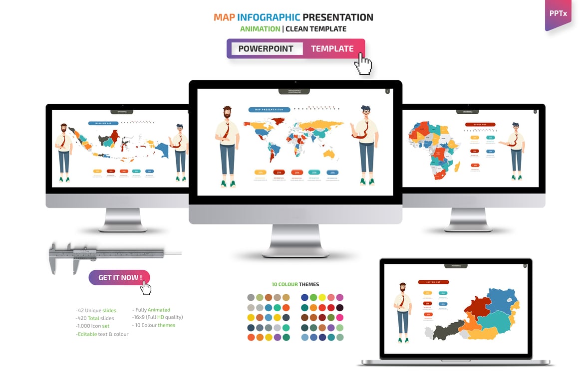 Template Presentasi PowerPoint Infografis Peta yang Menarik