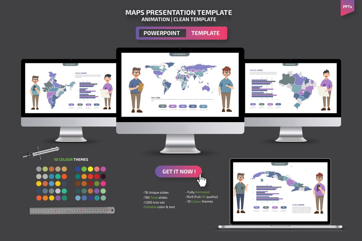 Template Presentasi PowerPoint Animasi Peta yang Menarik