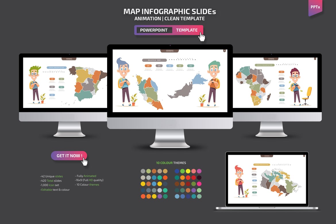 Template Presentasi PowerPoint Infografis Peta yang Menarik