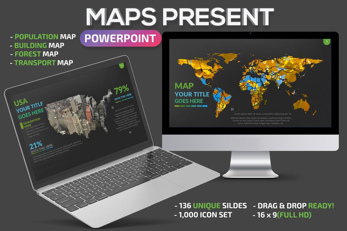 Template Presentasi PowerPoint Peta yang Menarik dan Informatif