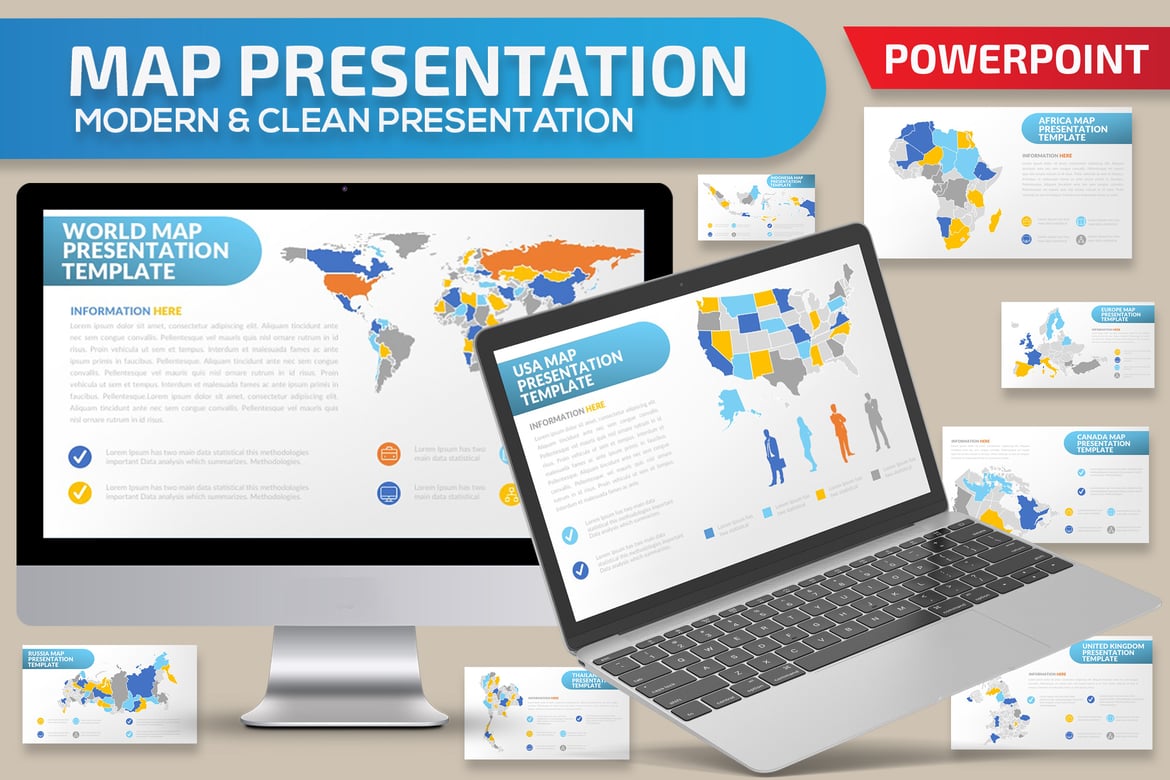 Template Presentasi PowerPoint dengan Desain Peta yang Menarik