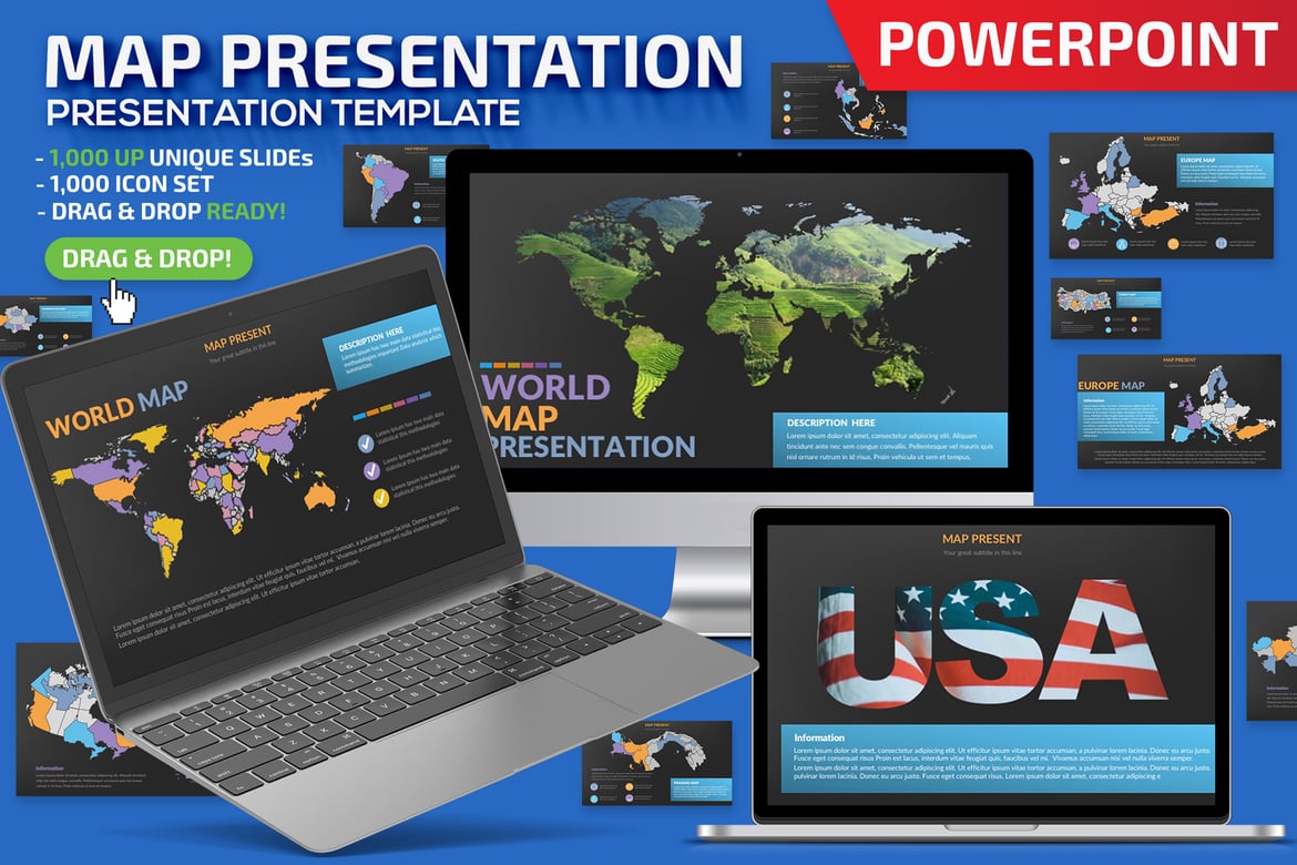 Template Presentasi PowerPoint Peta yang Menarik