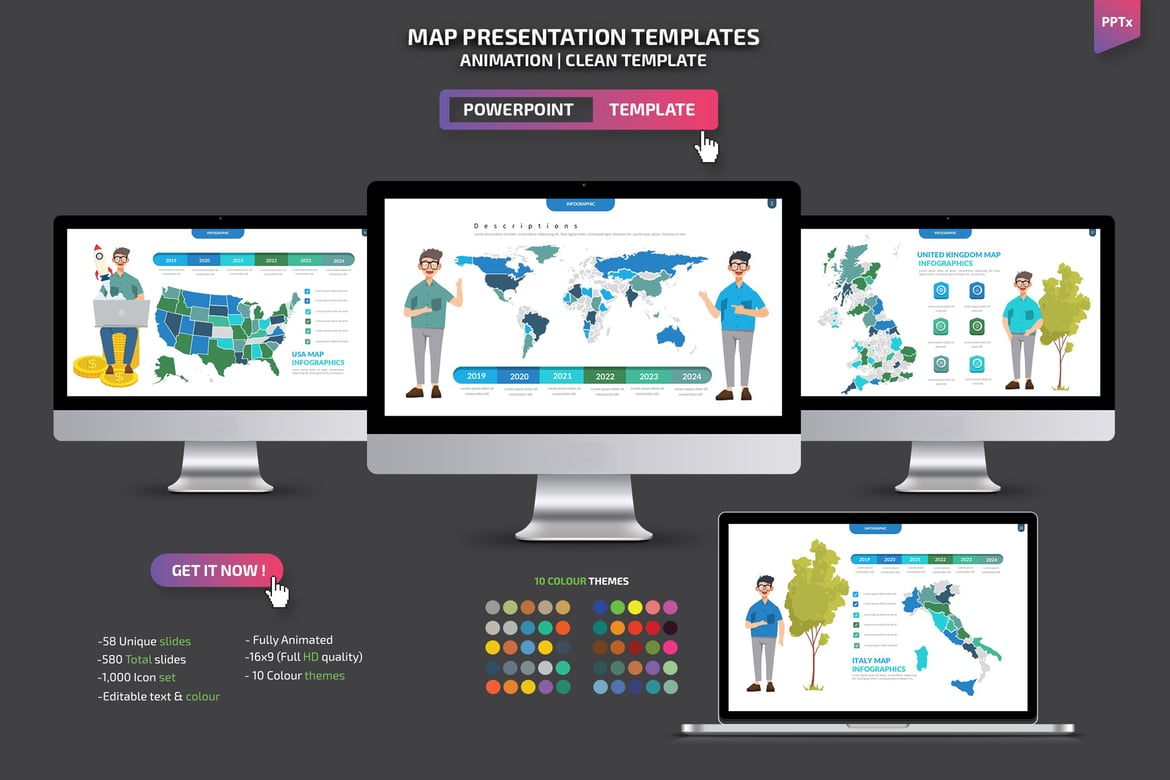 Template Presentasi PowerPoint Peta yang Menarik dan Interaktif