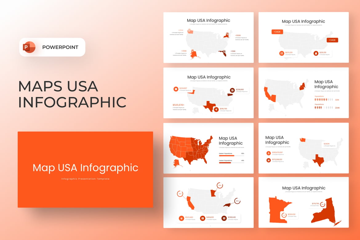 Template Presentasi PowerPoint Peta USA yang Modern dan Informatif