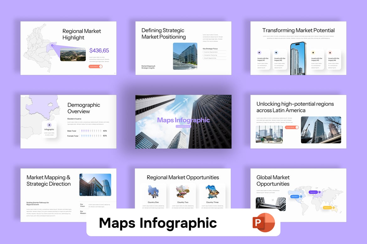 Template Presentasi PowerPoint Infografis Peta yang Menarik