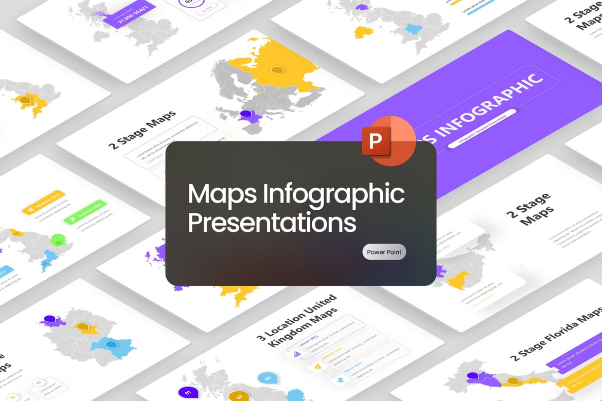 Template Presentasi PowerPoint Infografis Peta Modern