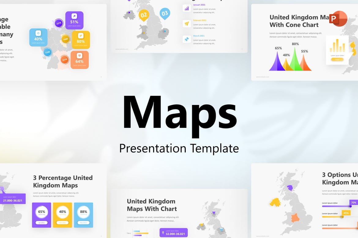 Template Presentasi PowerPoint Infografis Peta yang Modern dan Elegan
