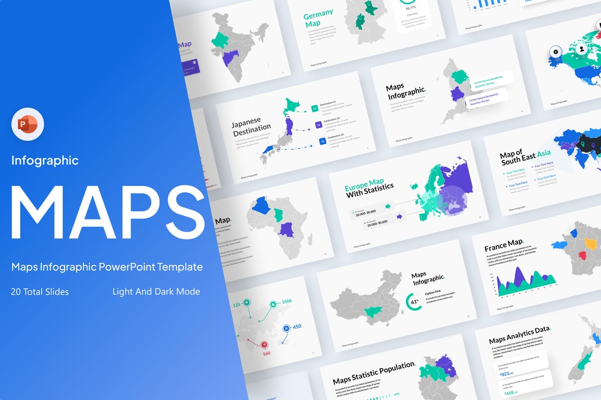 Template PowerPoint Infografis Peta yang Menarik dan Modern