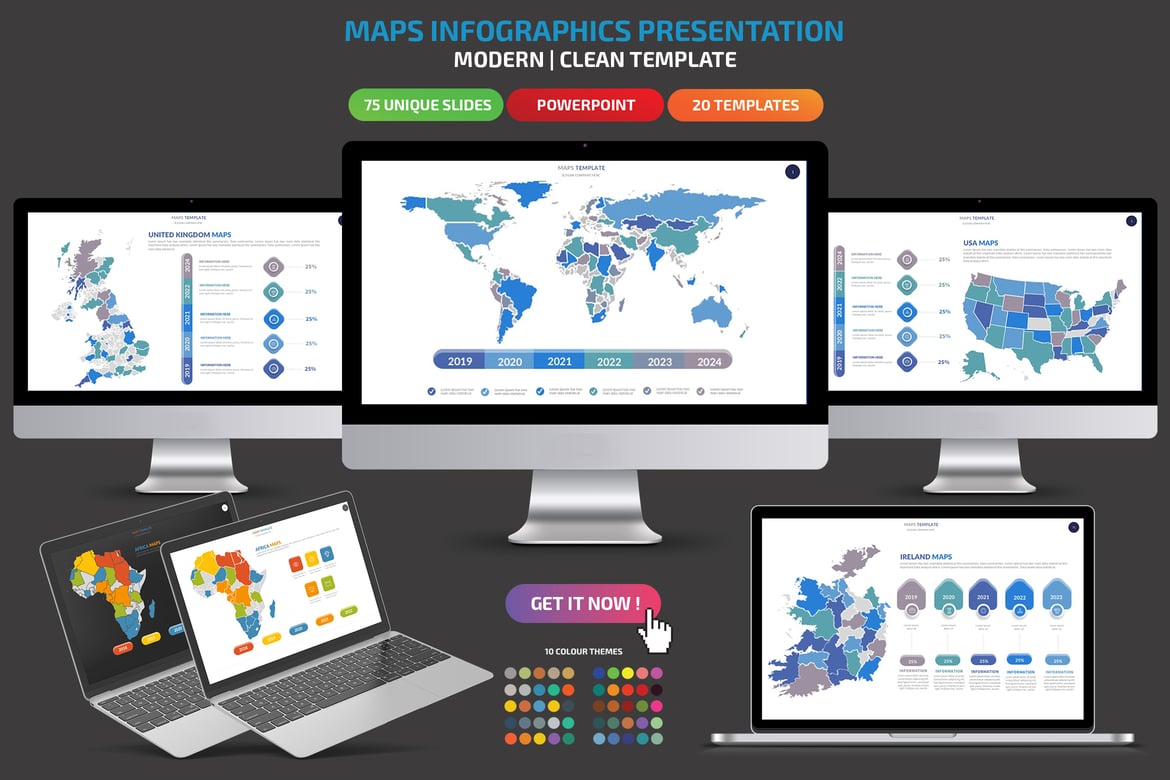 Template Presentasi Powerpoint Infografis Peta yang Menarik