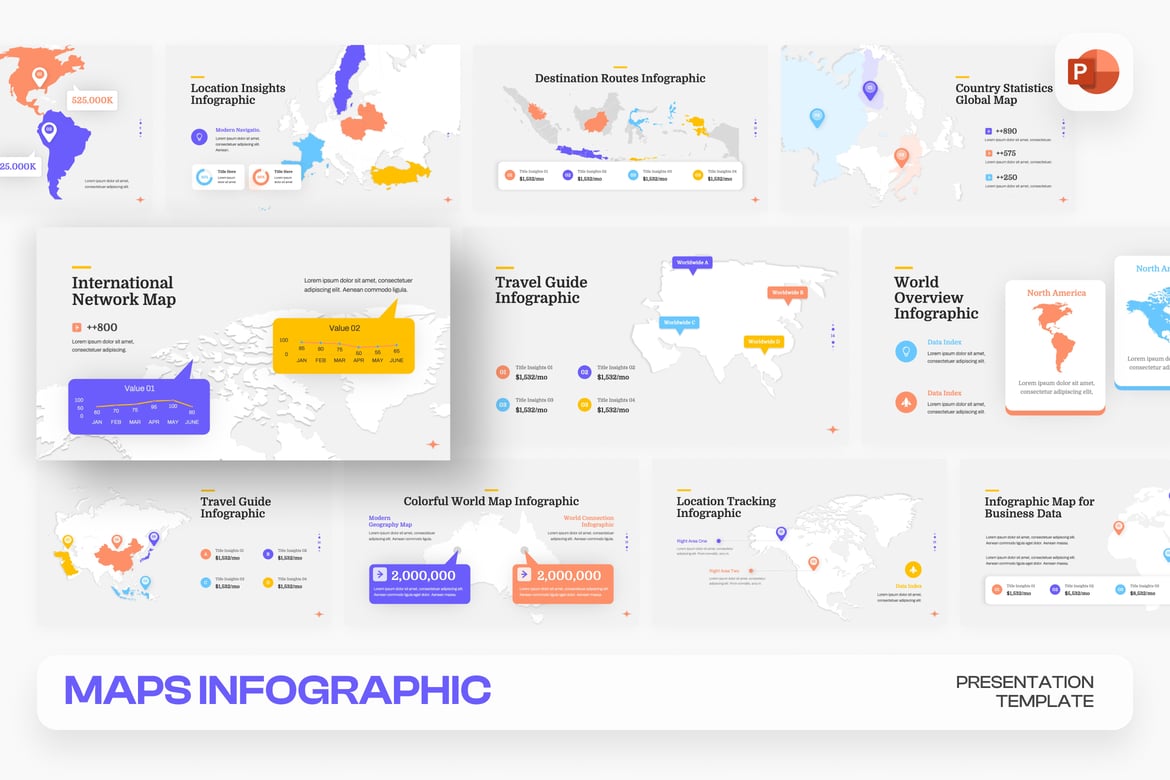 Template Presentasi PowerPoint Infografis Peta Modern