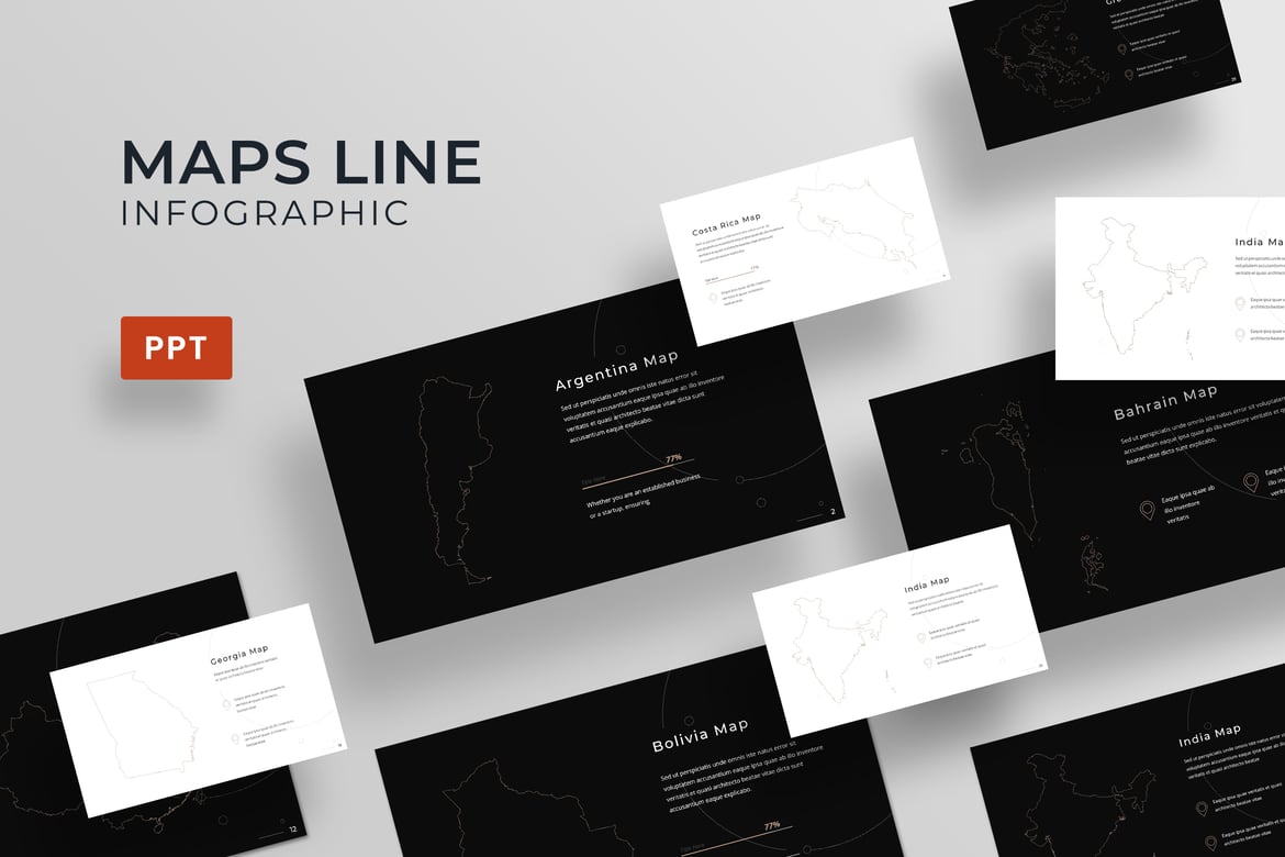 Template Presentasi PowerPoint Maps Line yang Menarik